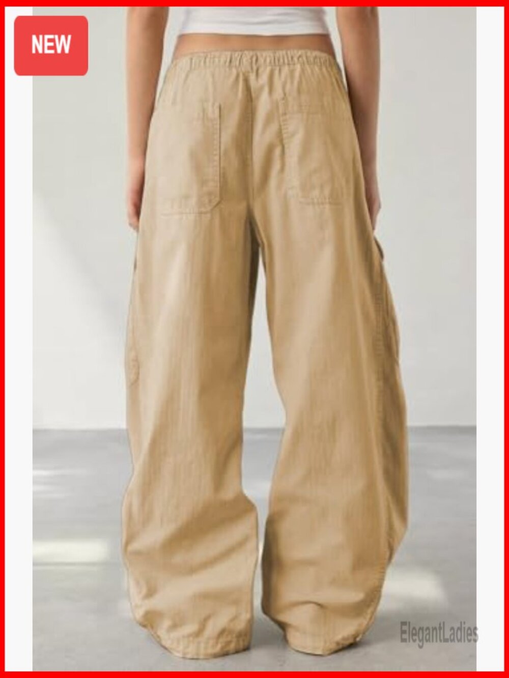 Wide Leg Barrel Cargo Pants Elastic Waist Cotton Lounge Trousers - Picture 2 of 6